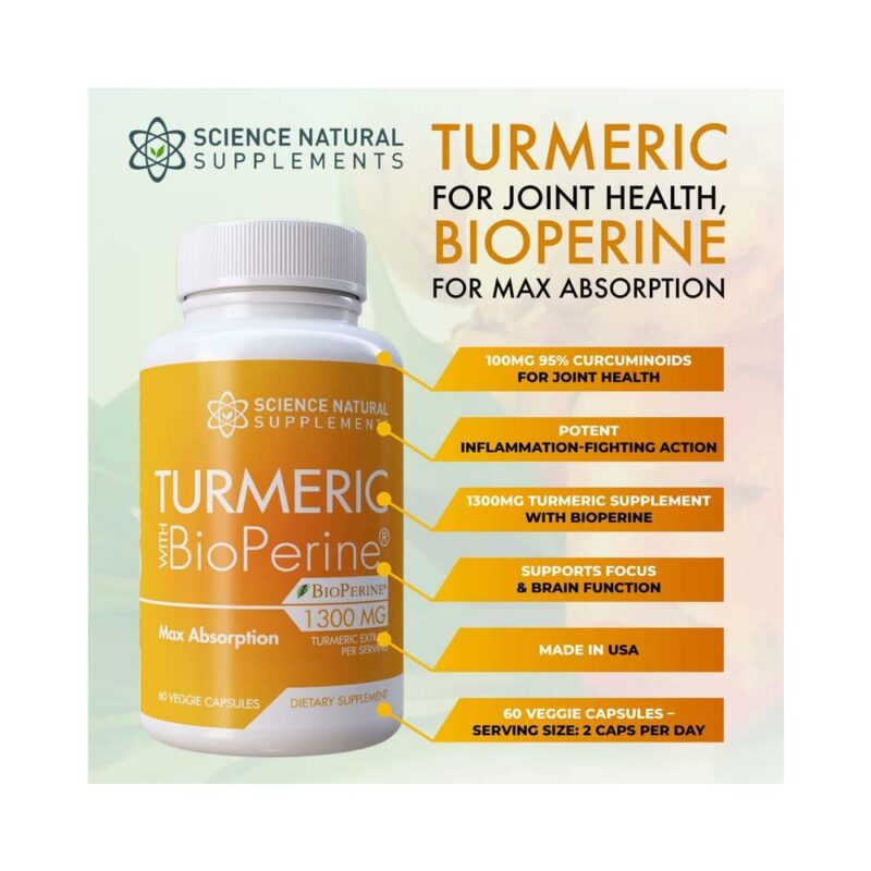 Science Natural Supplements Turmeric with BioPerine 60 Capsules (Anti Inflammatory for Joint Health)